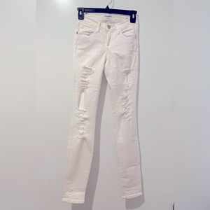 Frame Womens Le Skinny de Jeanne Distressed Jeans Blanc White Size 24